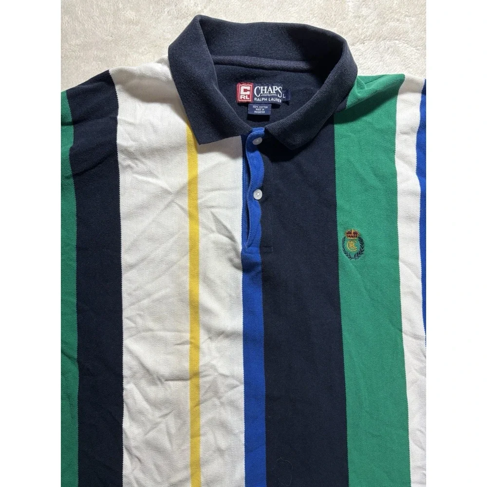 Vintage Striped Chaps Ralph Lauren Polo Shirt RL Logo Patch Size Large
